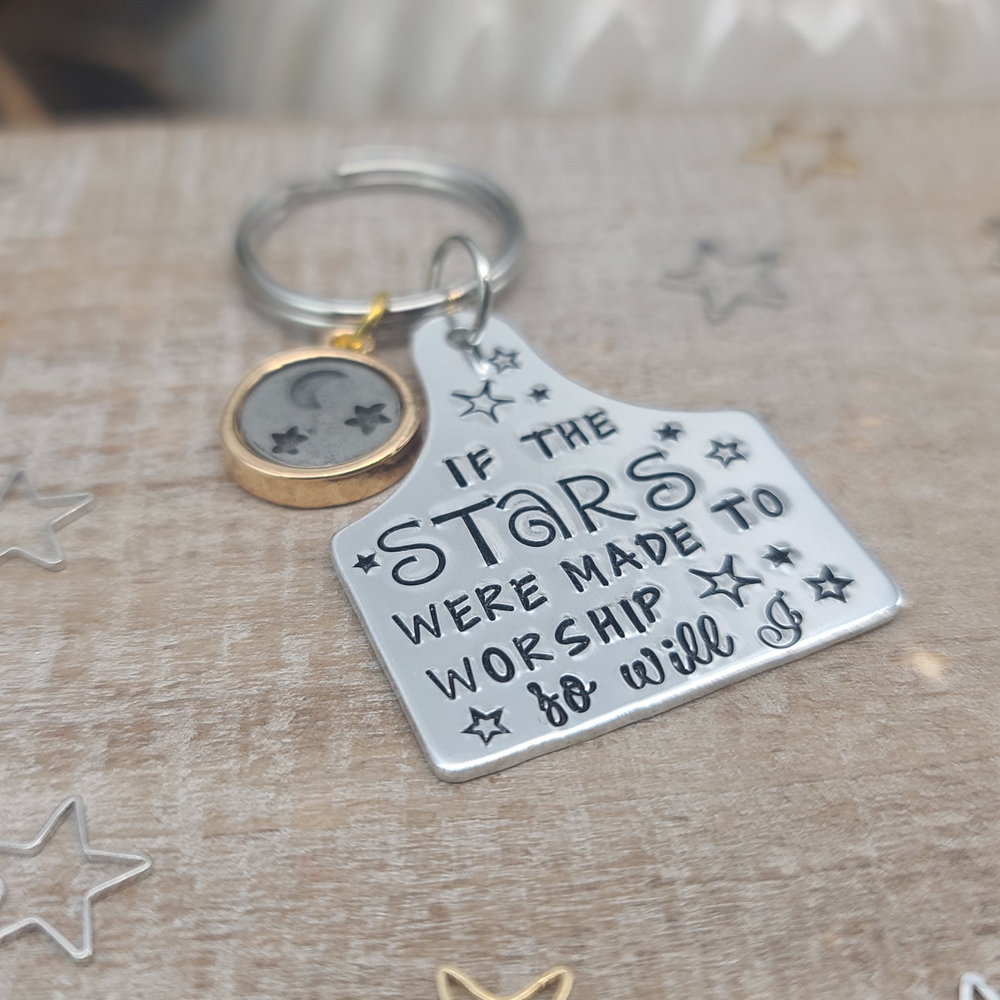 "Stars" Hand Stamped Metal Keychain | Aluminum