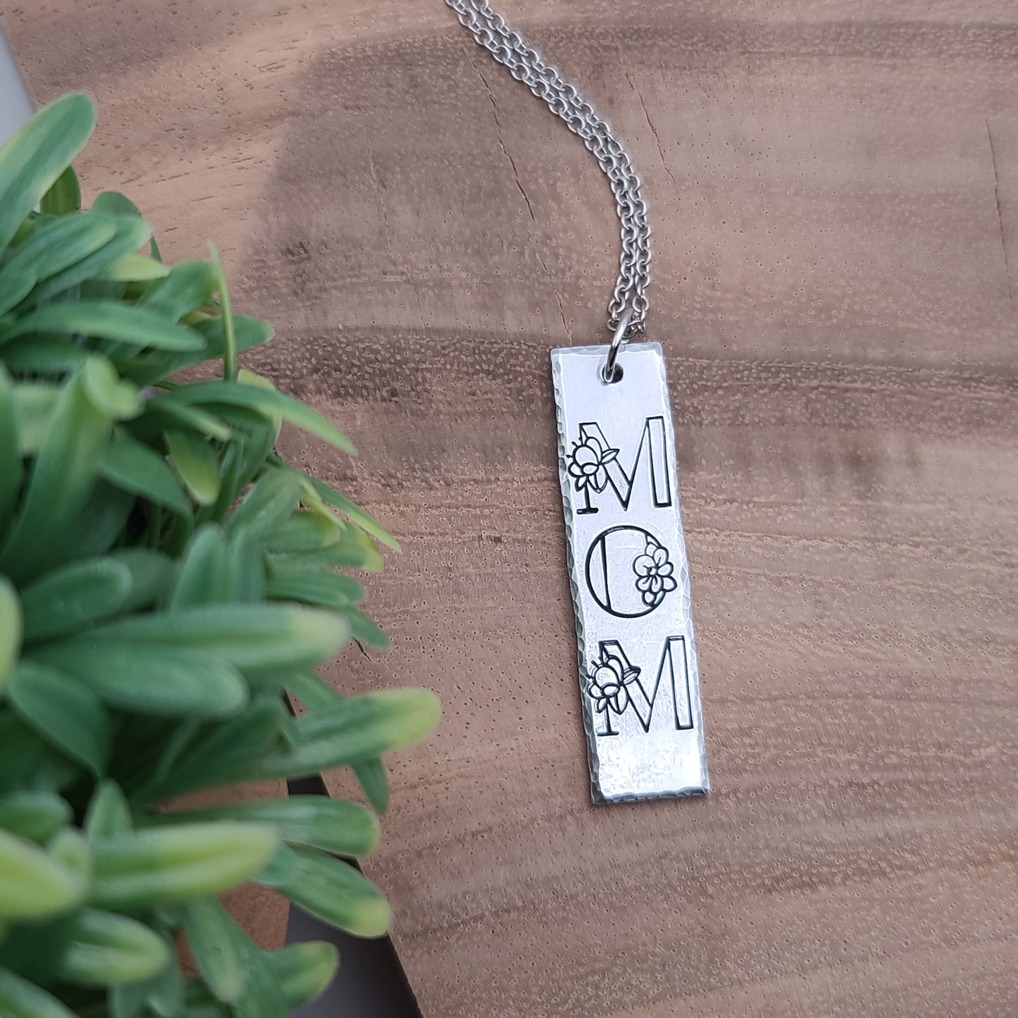 Mom Flower Hand Stamped Necklace | Aluminum