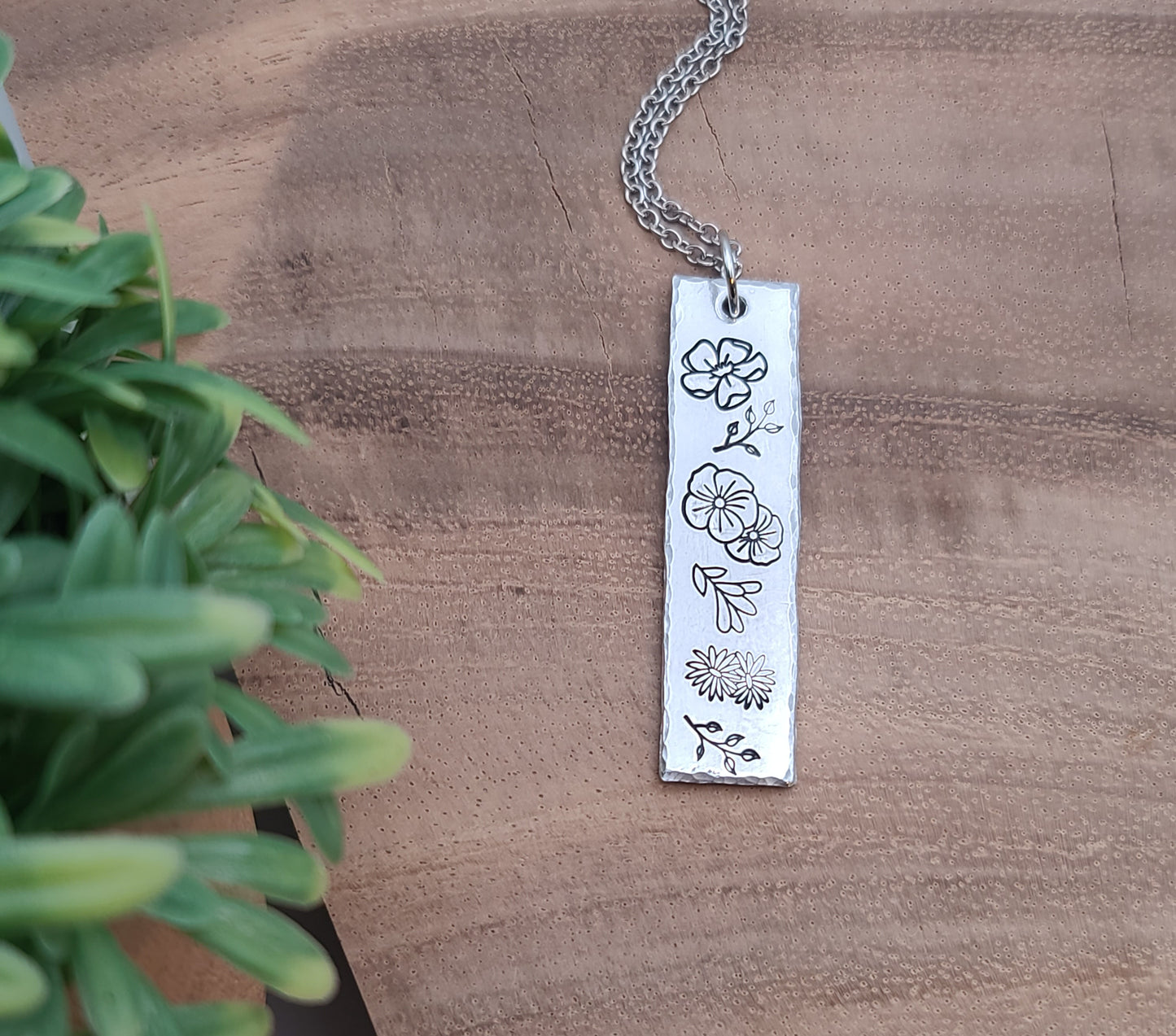 Mom Flower Hand Stamped Necklace | Aluminum