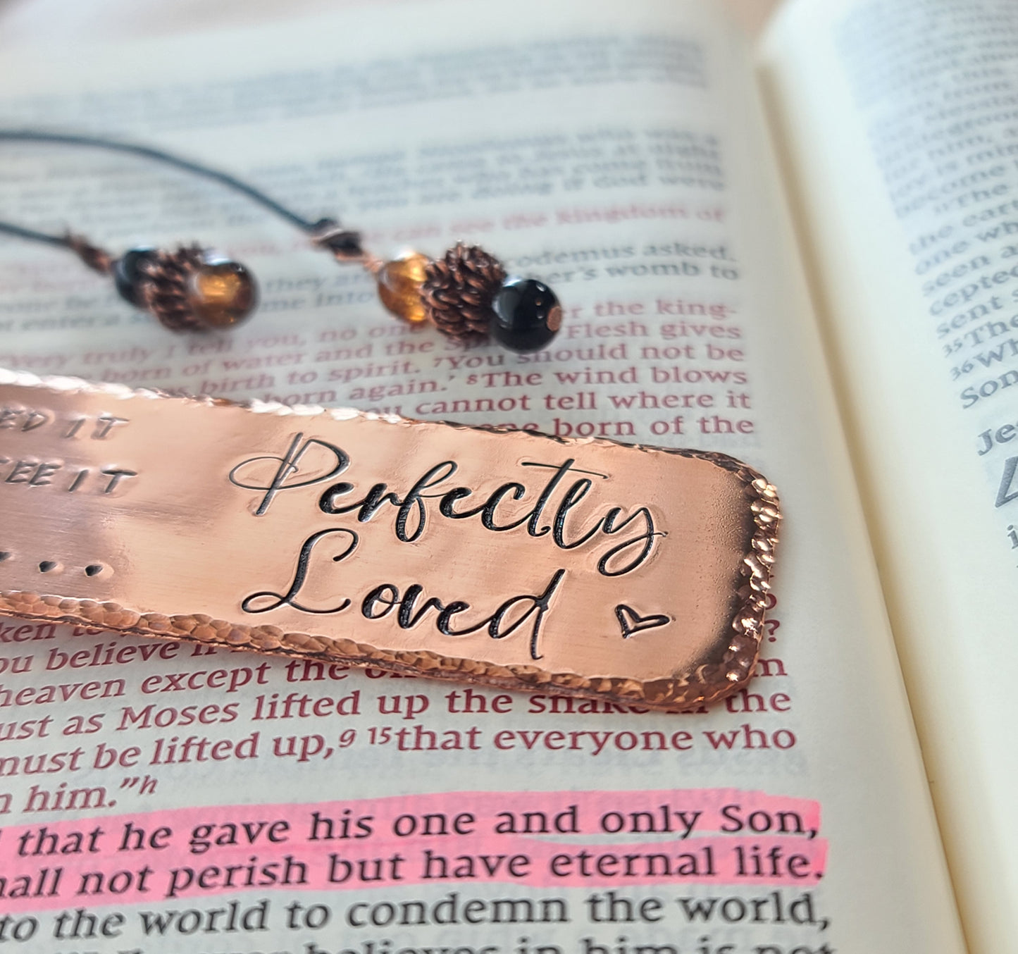 "Perfectly Loved" Hand Stamped Metal Bookmark | Copper