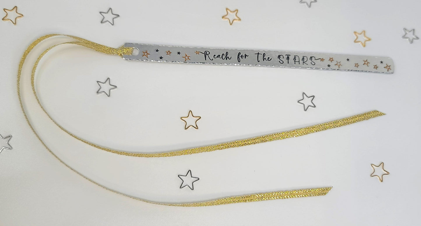 "Reach for the Stars" Hand Stamped Bookmark | Aluminum