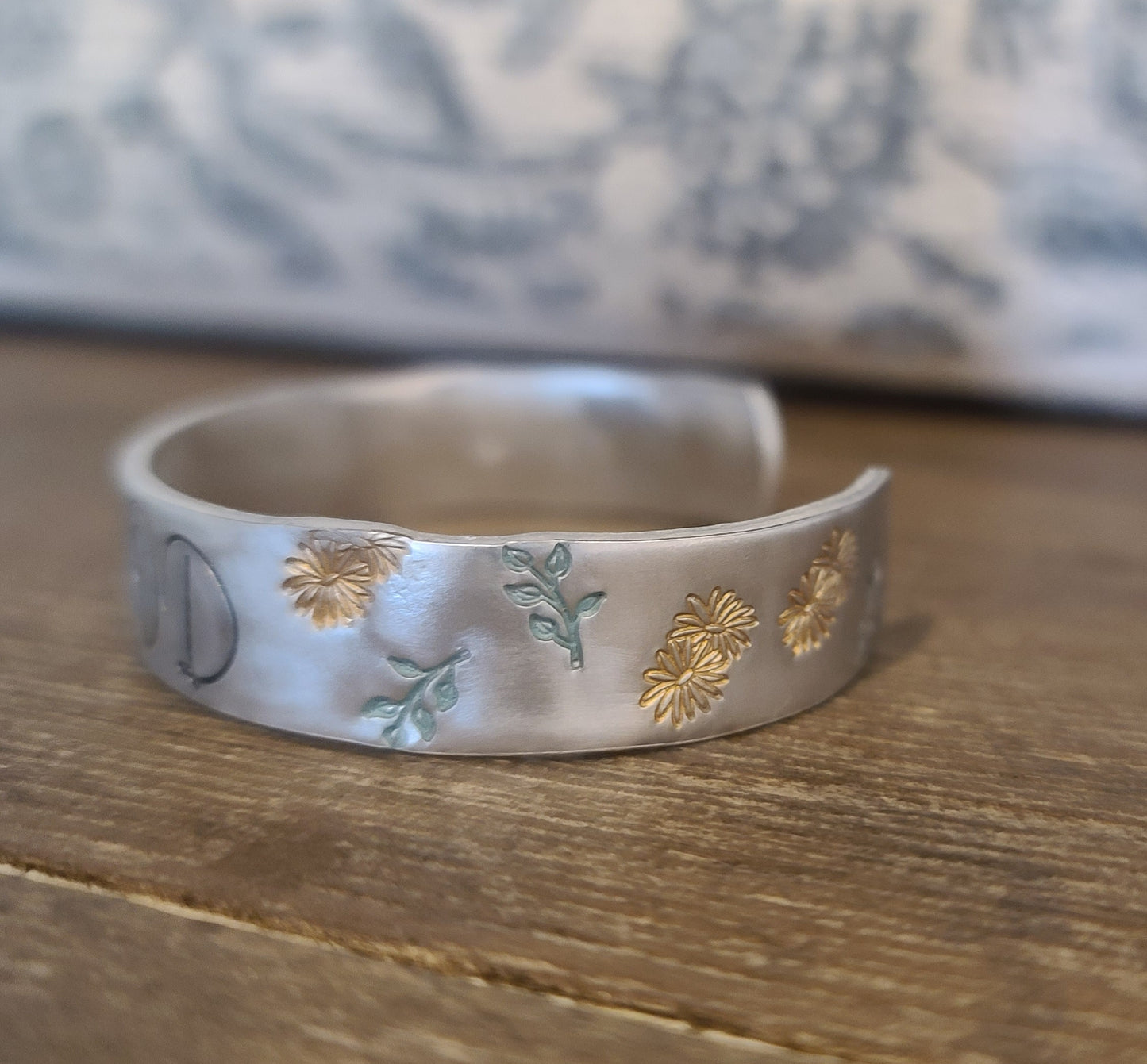 Hand Stamped "But God" Aluminum Cuff Bracelet | Flower Motif