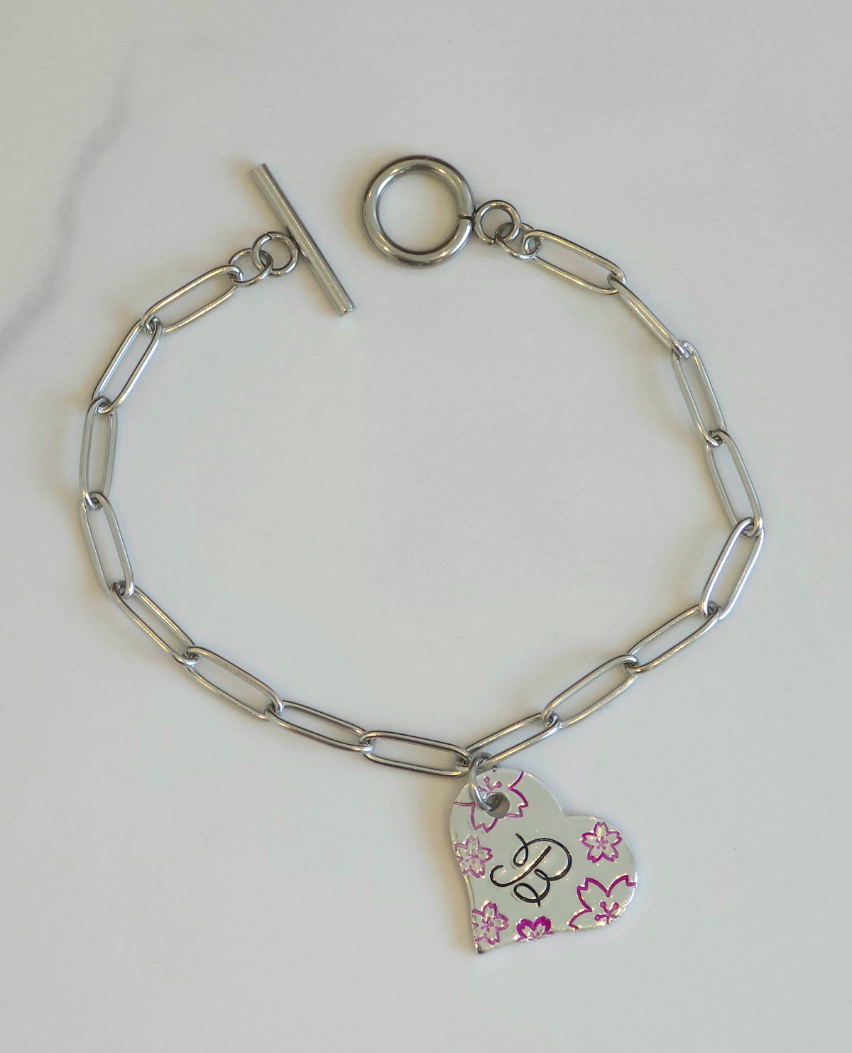 Cherry Blossom Initial Heart Pendant Bracelet
