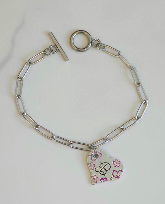 Cherry Blossom Initial Heart Pendant Bracelet