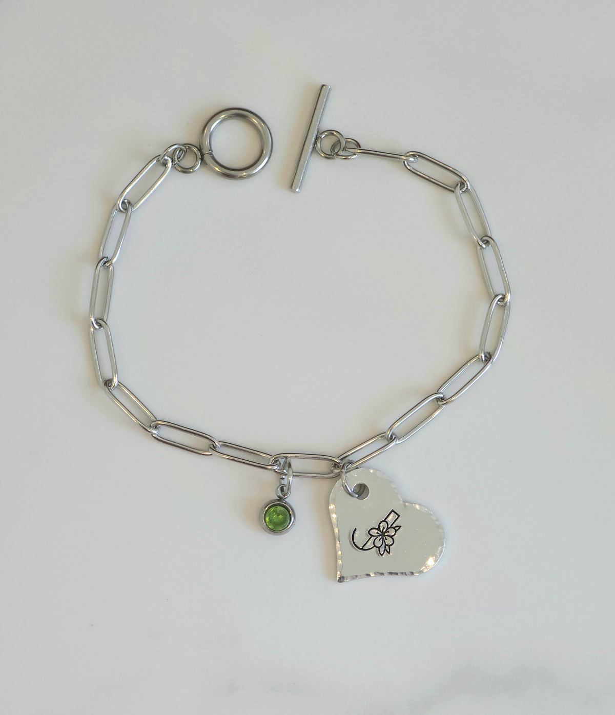 Flower Monogram Heart Pendant Bracelet