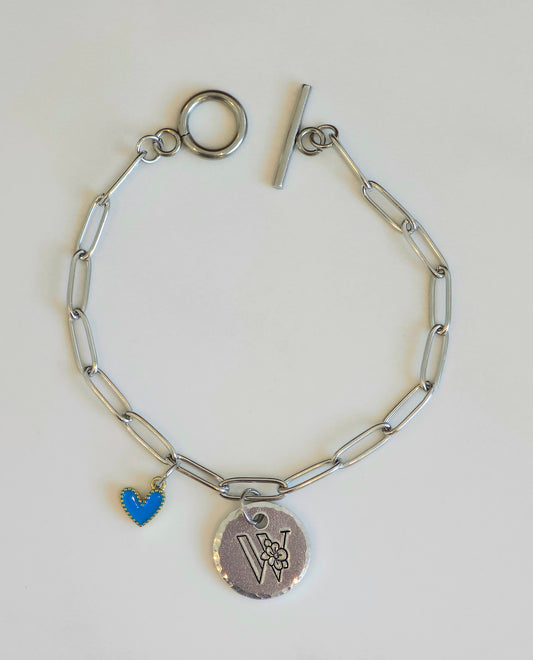 Flower Monogram Circle Pendant Bracelet