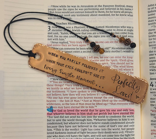 Hand Stamped Metal "Perfectly Loved" Bookmark | Copper